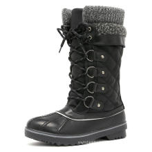 Amazon Hot Selling Women's Waterproof Fabric Rubber Toe Covered Faux Fur Lining Lace-up Mid-Calf Winter Snow Boots